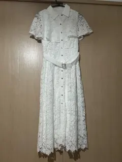 【新品未使用】レースシャツワンピース ホワイト ベルト付き ロングワンピース