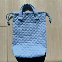 上履き入れ 水色　ハンドメイド マチ　持ち手巾着