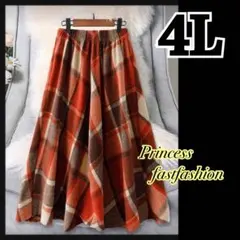 な*ん様 【4L／オレンジ】ネル素材 フレア チェック柄 ロングスカート 大きい