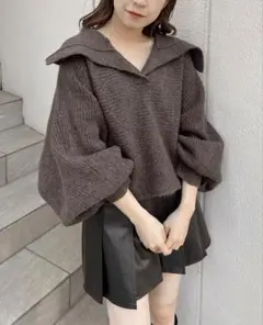 Chico セーラーカラー ニット ダークグレー