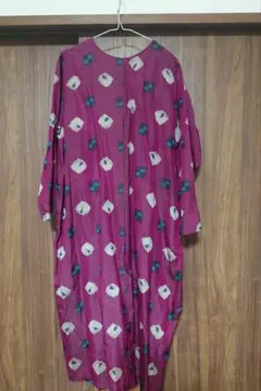 紫色 幾何学模様着物リメイク ワンピース