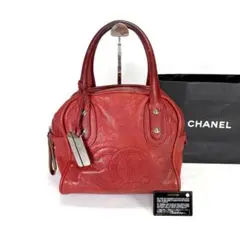 シャネル　CHANEL ミニボストンバッグ　レッド　レザー　ビッグココマークロゴ