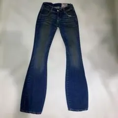 フレアデニム ダークブルー刺繍ポケット