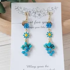 花チャームと天然石サザレのイヤリング（ピアス変更可）匿名配送　No.514