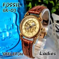 美品 FOSSILフォッシル レディース腕時計スケルトン ゴールドUSAテキサスのサムネイル