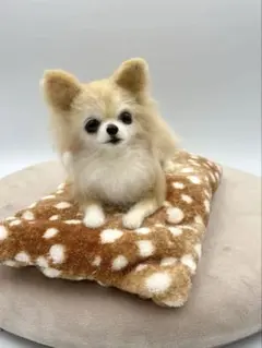 羊毛フェルト クッションでくつろぐチワワちゃん ② クッション付き