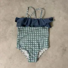 女の子向けワンピース水着 グリーンチェック