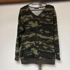 迷彩柄 Vネック 長袖 Tシャツ M