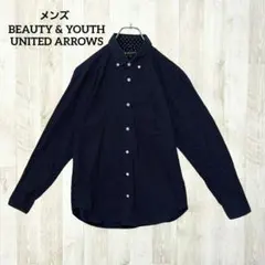 ビューティー&ユース ボタンダウンシャツ M ネイビー 紺 ドット 日本製