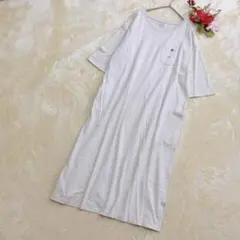 【Lee】長袖剪裁長裙 附Logo口袋 兩側口袋 米色 S