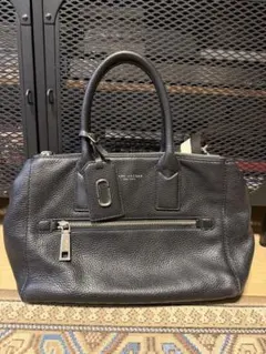 【MarcJacobs]黒レザー ハンドバッグ 中型 取り外しストラップ付き