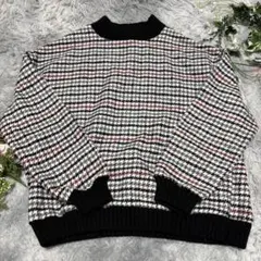 【Ray Cassin】ハウンドトゥース　長袖ハイネックニットセーター　Fサイズ