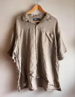 90s ラルフローレン　開襟　シャツ　クレイトン　リネン　ベージュ　ビンテージ