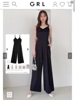 新品 GRL バックオープンリボンキャミオールインワン[an1762] ブラック