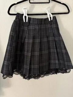 黒とグレーのチェック柄プリーツスカート Mサイズ