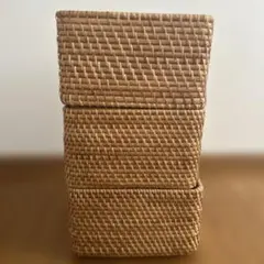 重なるラタン長方形バスケット　中　無印良品　3個セット