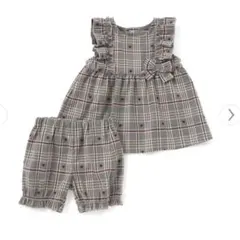 SLAP SLIP BABY 肩フリルリボンチェックワンピース ブルマ　セット