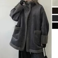 【明日発送可】フェイク ムートンボアミドルコート チャコール / LIAN