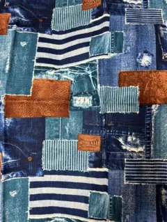 デニムパッチワーク風☆約110cm×約100cm