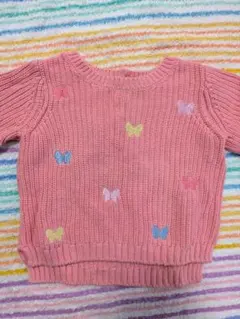 ピンク 蝶刺繍 ニットセーター 6-12ヶ月