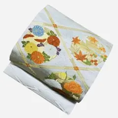 ユ55名古屋帯 唐織　花柄　正絹 着物帯　仕立て上り