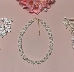 上品パール×メタルビーズ ネックレス ゴールドアジャスター付き 39cm