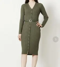 GUESS ケーブルニット カーディガンワンピース カーキ ベルト付
