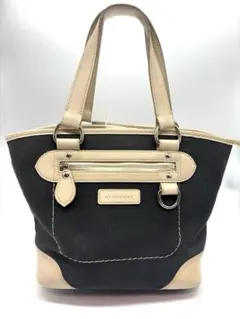 希少 BURBERRY バーバリー トートバッグ キャンバス×レザー ネイビー
