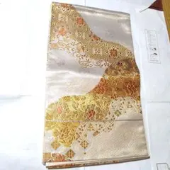 高級袋帯 金色と銀色 の美しい花柄刺繍逸品