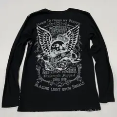 00s y2k スカル フェザー 薔薇 ロングtシャツ お兄系 平成 パンク