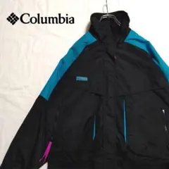 コロンビア　ジャケット　アウター　防水　ラグラン　ロゴ　極太アーム　黒