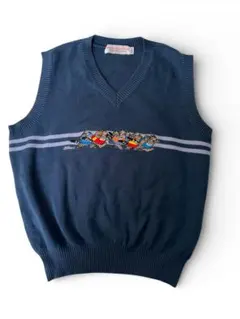 アメリカンマーケットプレイス　クリバンキャットニットベストネイビー刺繍日本製