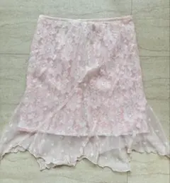 ピンク 花柄 レース フレアスカート ひざ丈