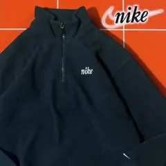 【90s古着】NIKE ナイキ筆記体ロゴ刺繍　ハーフジップフリース　ブラック
