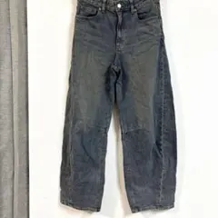 ダークグレー デニム ワイドレッグパンツ　GU