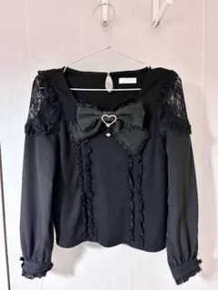 LIZLISA クロスレースリボンカットトップス ブラック