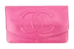 シャネル キャビアスキン デカココ 長財布 ギャラ付 ピンク CHANEL