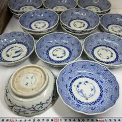 蓋付き椀 蓋物 [染付] お椀 6客セット】蓋付き 寉峰　蓋付飯椀　10客　茶漬茶碗　小鉢　小丼　骨董品　時代物　染付　木箱 丼 煮物 湯吞 蓋付き丼 食器