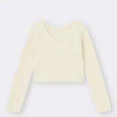 パフィータッチ Vネック クロップドセーター 長袖