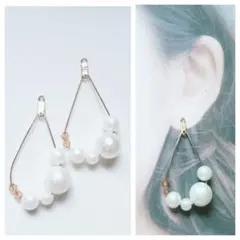 雫 パール シンプル スワロフスキービーズ  ピアス イヤリング 樹脂ピアス