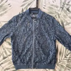ZARA レース ジップアップジャケット ブルーグレー　Mサイズのサムネイル