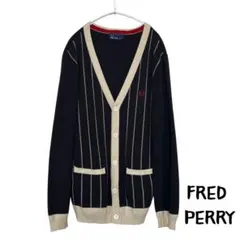 フレッドペリー カーディガン　ネイビー　ストライプ　M ウール混