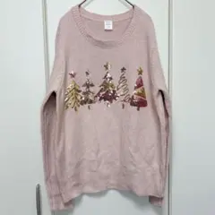 HOLIDAY TIME クリスマスツリー ニット　セーター【M】ピンク