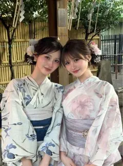 3点セット　2Way花柄セパレート浴衣　ワンピース　兵児帯　二部式　水彩花柄のサムネイル