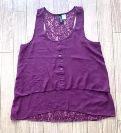 H&M/DIVIDED/ワインレッド/背面レース/ノースリーブ/タンクトップ