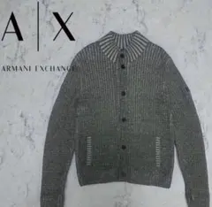ARMANI EXCHANGE ワッフル編み ロゴパッチ カーディガン グレー