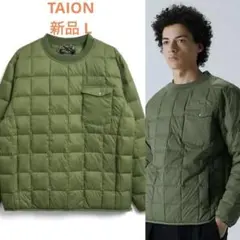 新品TAIONベーシック クルーネック ポケットダウンプルオーバー L オリーブ