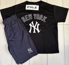 新品　110cm MLB ヤンキース　半袖上下セットアップ　メッシュ　黒