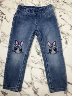 90サイズ H＆M デニム レギンス パンツ うさぎ 刺繍 リボン ウサギ 春