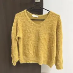 レディース　フェザー　ニット　セーター　イエロー　シャギー　フリーサイズ